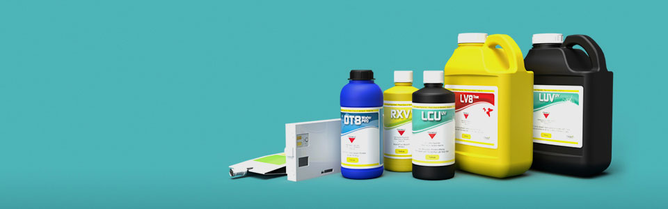 Wide-format printing ink bottles and supplies