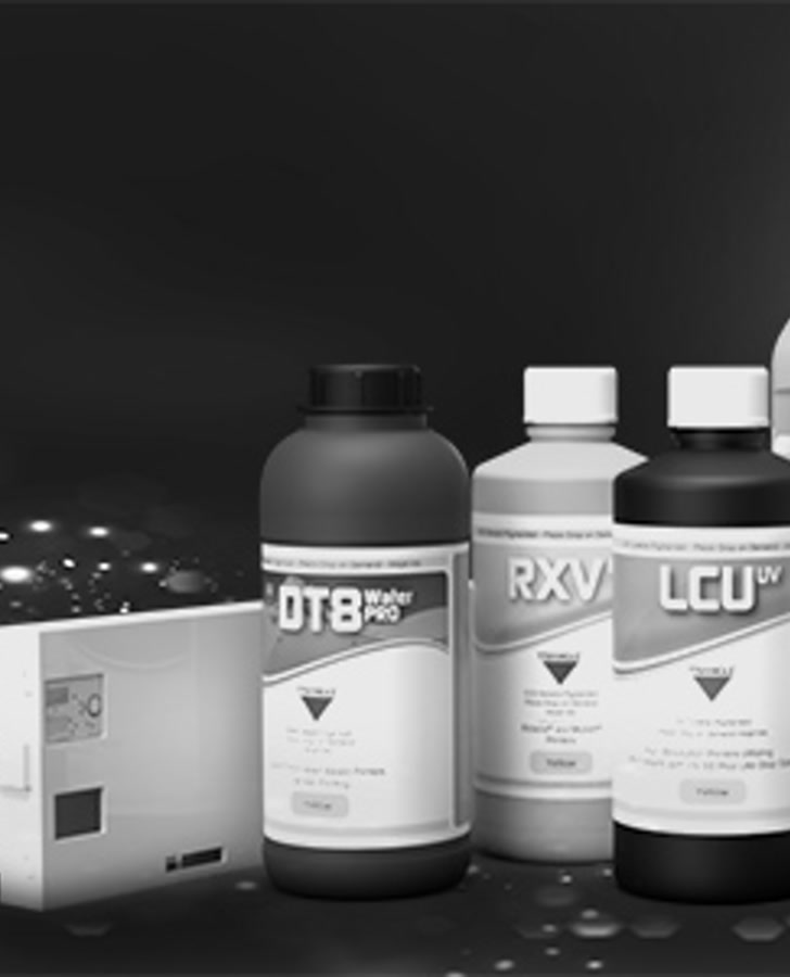 Ink bottles representing eco-solvent, UV, sublimation, and solvent ink supply