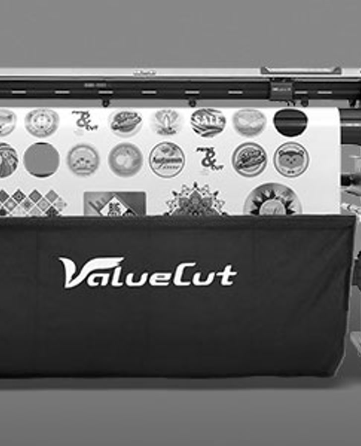 Print and cut finishing system for contour-cut graphics, decals, and sticker production